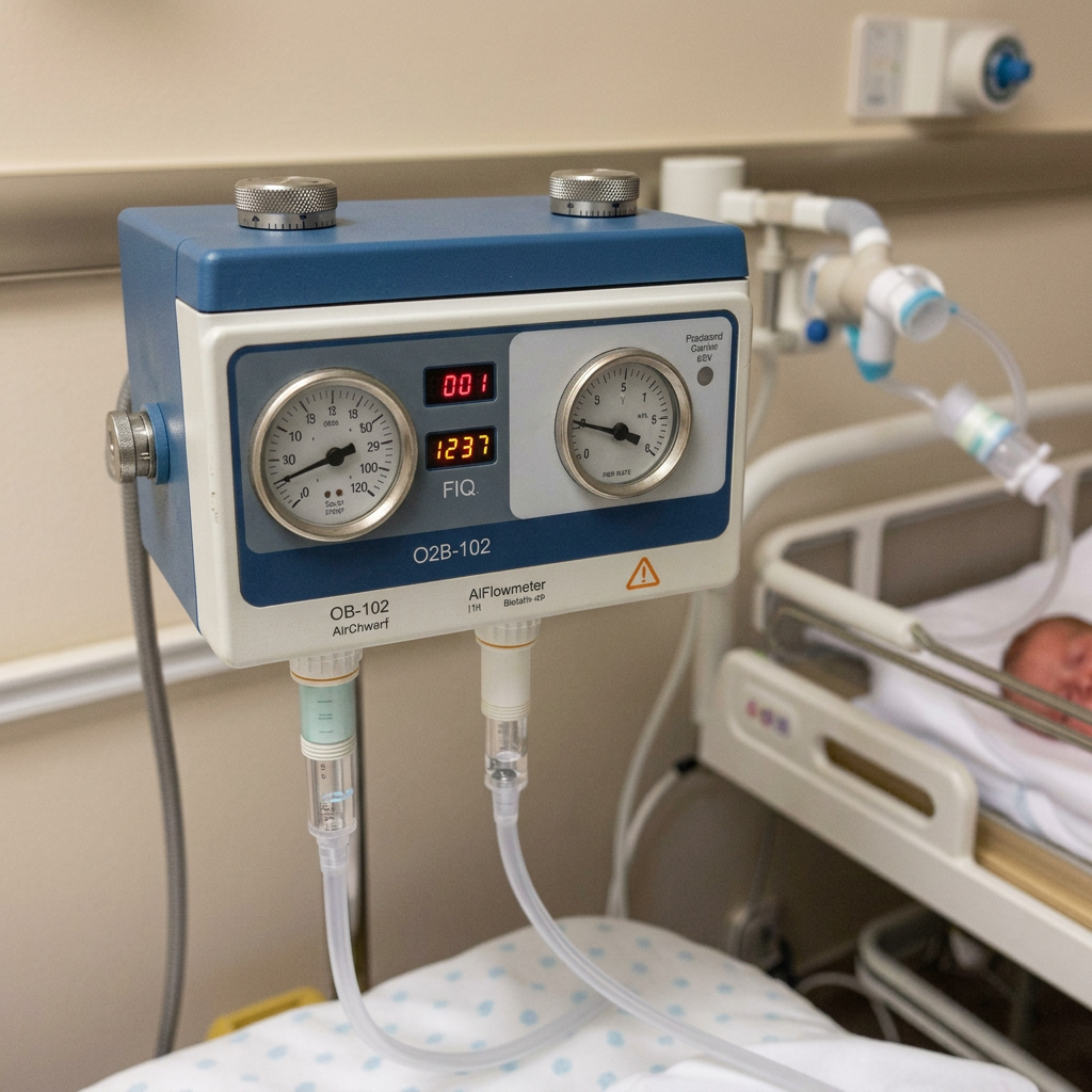 O2B-102 air oxygen blender in hospital use